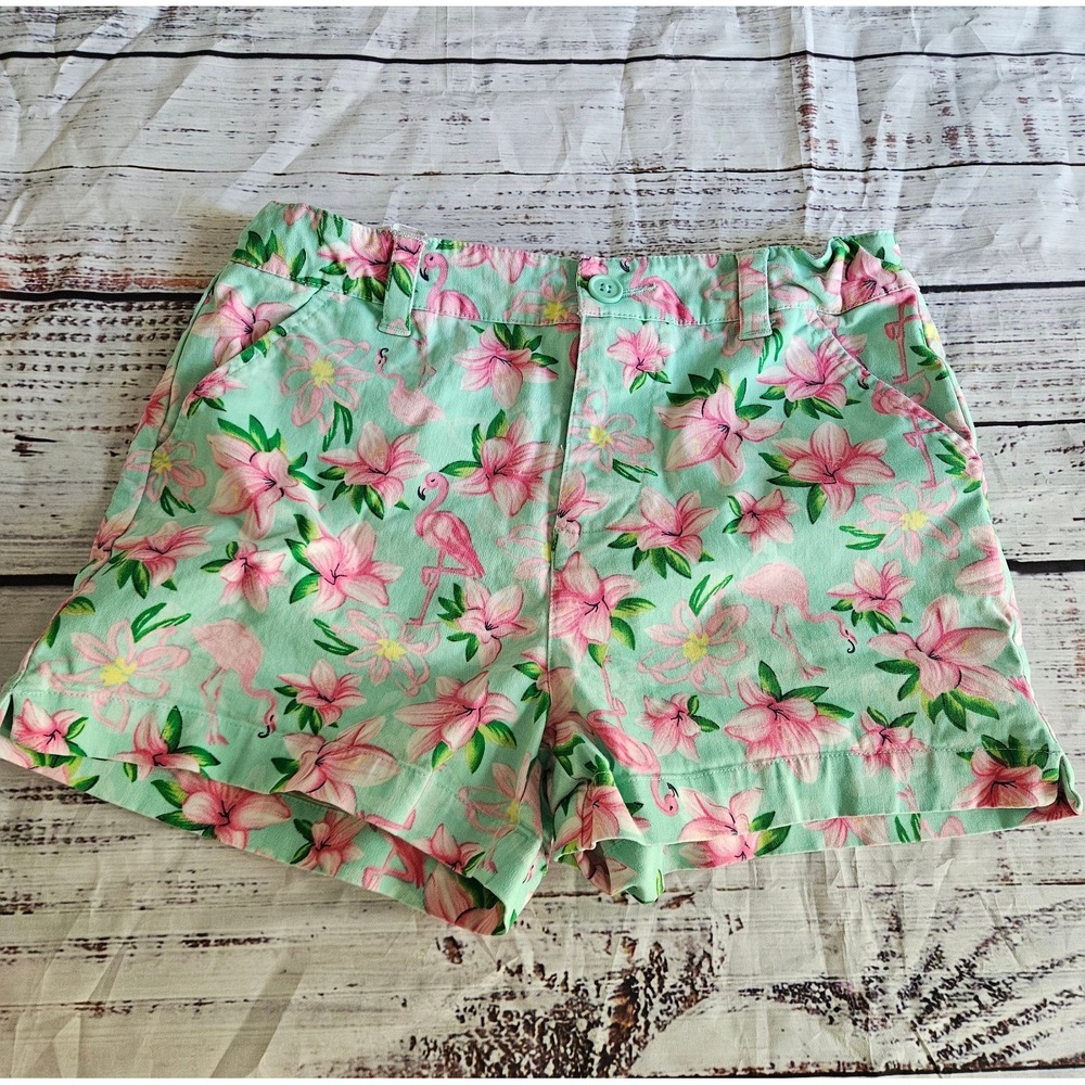 Crown & Ivy Kids Girls Shorts Size 14 Pink Flamingo Floral Print Adjustable